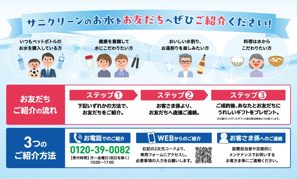 サニクリーンのお水をお友だちへぜひご紹介ください